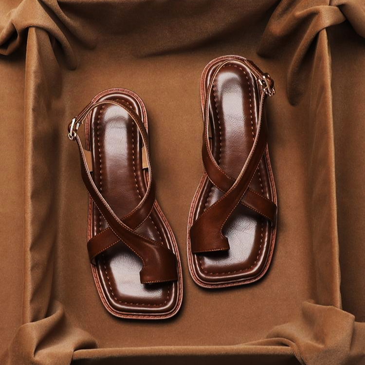 Italian Leather Cross Sandals - Image 5