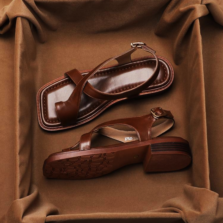 Italian Leather Cross Sandals - Image 2