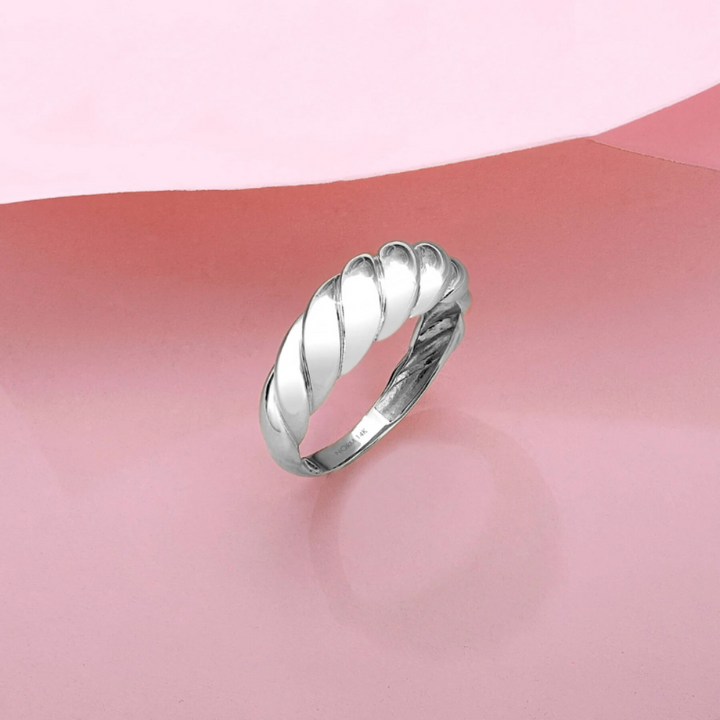 Ring White Gold Croissant Twist Band Minimalist Jewelry