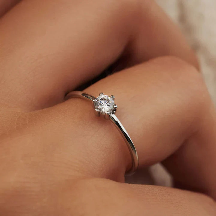 Ring White Gold Solitaire Diamond Minimalist Engagement Jewelry