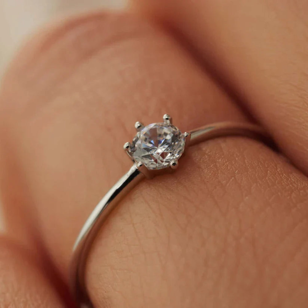 Ring White Gold Solitaire Diamond Minimalist Engagement Jewelry
