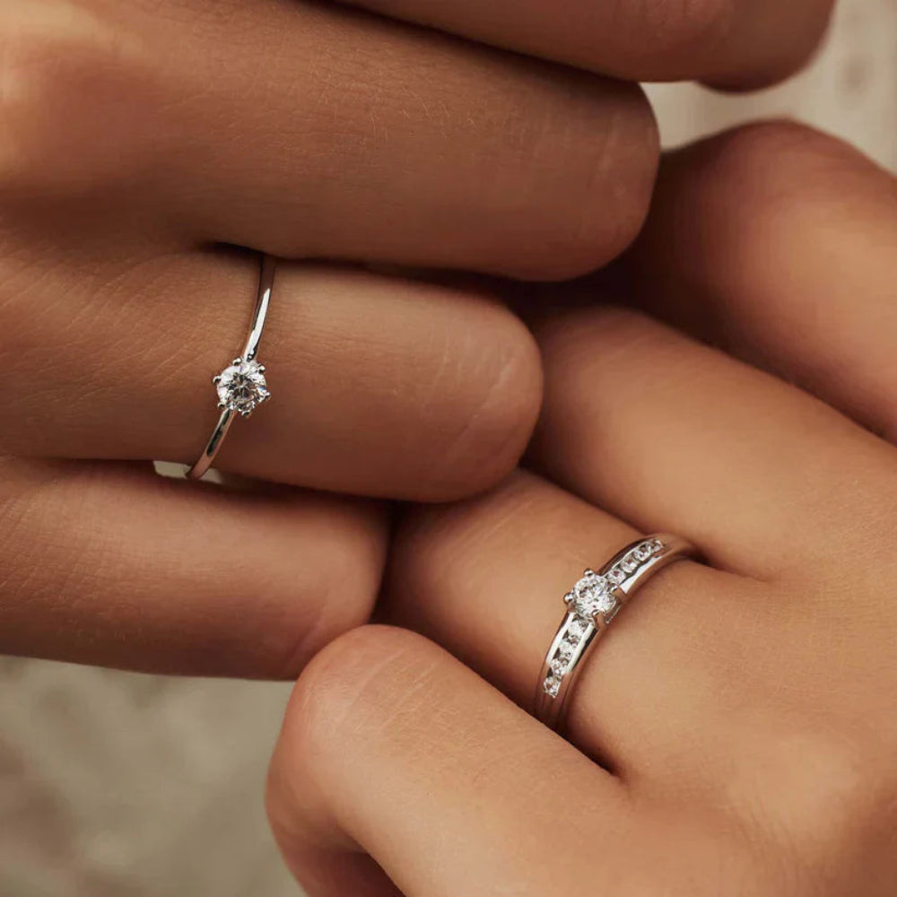 Ring White Gold Solitaire Diamond Minimalist Engagement Jewelry