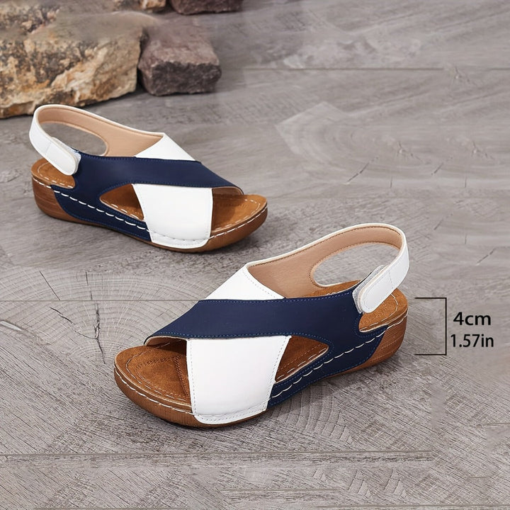 Women's Wedge Sandals Color Block Ankle Strap
