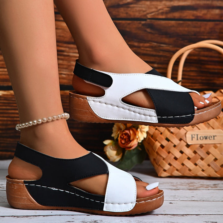 Women's Wedge Sandals Color Block Ankle Strap