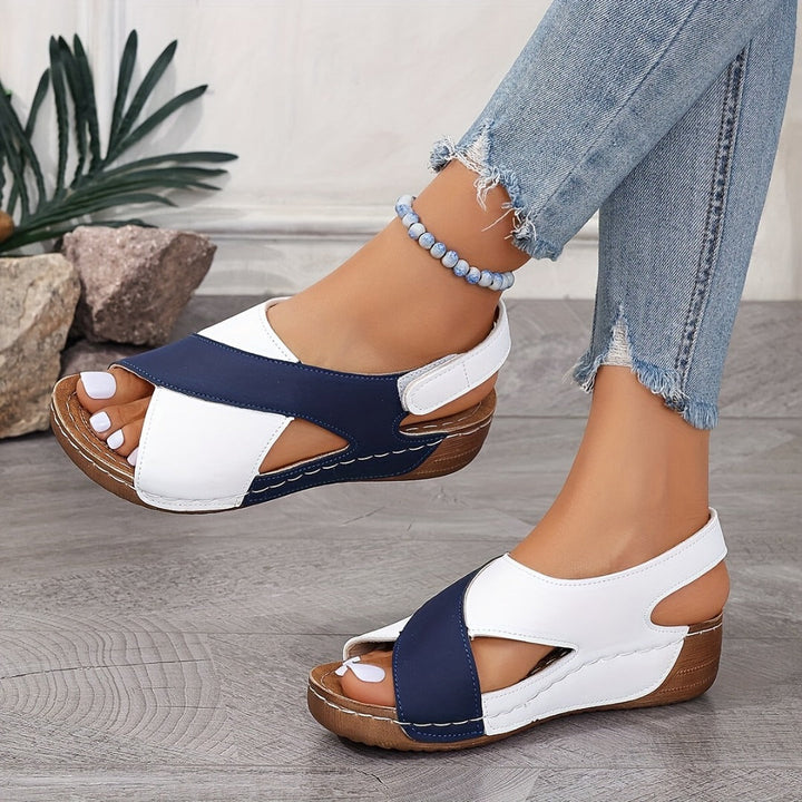 Women's Wedge Sandals Color Block Ankle Strap