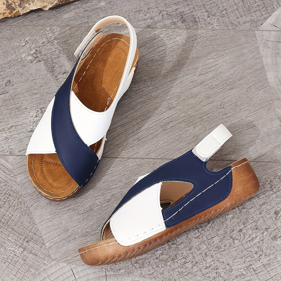 Women's Wedge Sandals Color Block Ankle Strap